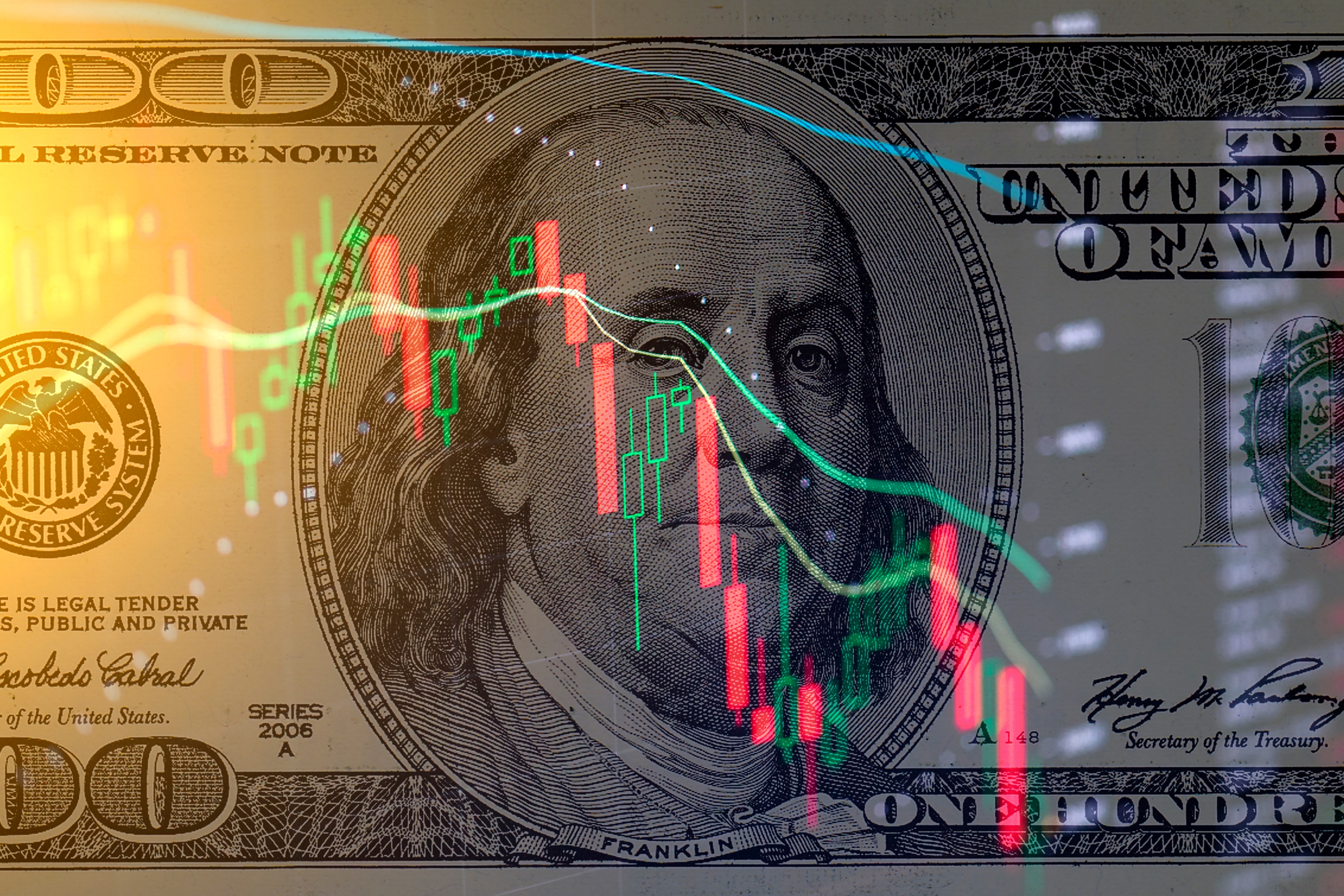 Trading strategy image with the USD dollar and a candle chart