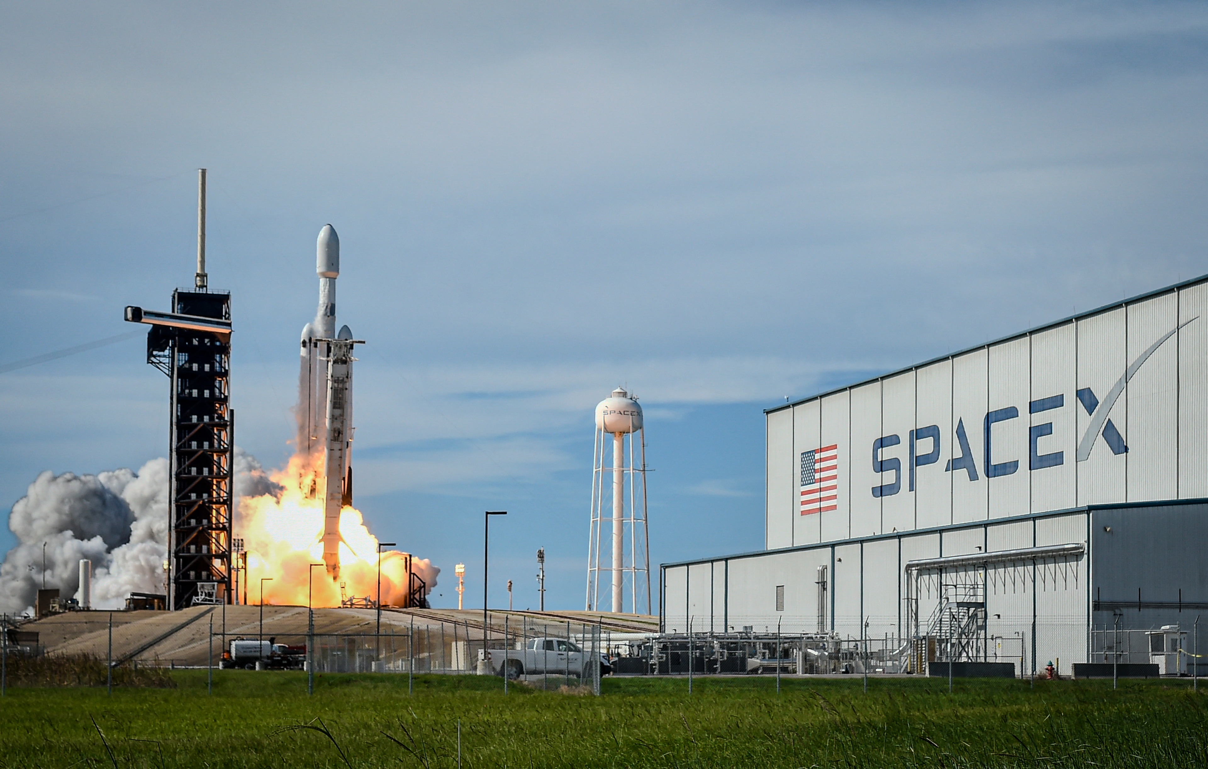 A SpaceX Falcon Heavy rocket lifts off from NASA's Kennedy Space Center, Florida