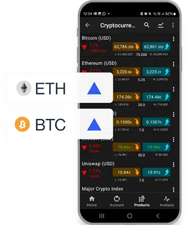 Mobile phone showing various Cryptocurrency price trends